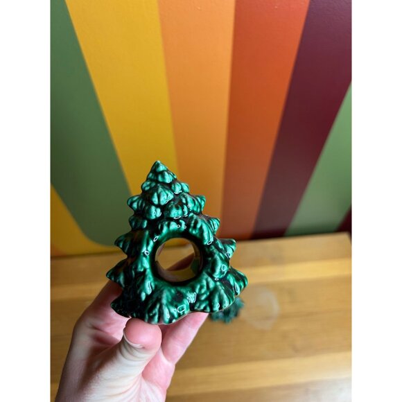 Vintage ceramic Christmas tree evergreen small dark green napkin - Picture 2 of 6
